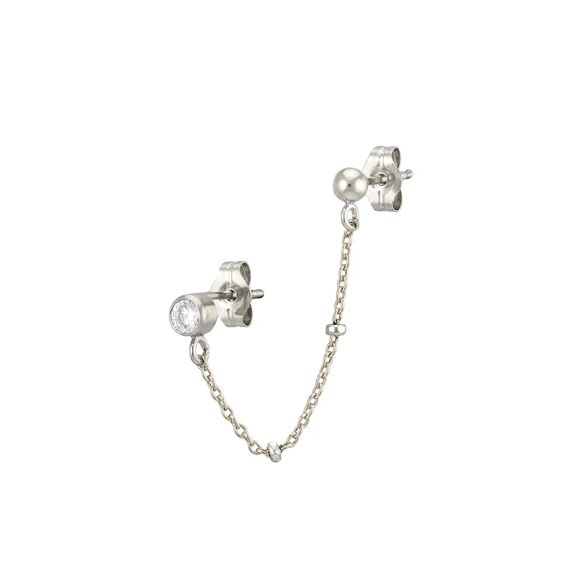 CZ Diamond Double Stud Chain Huggies