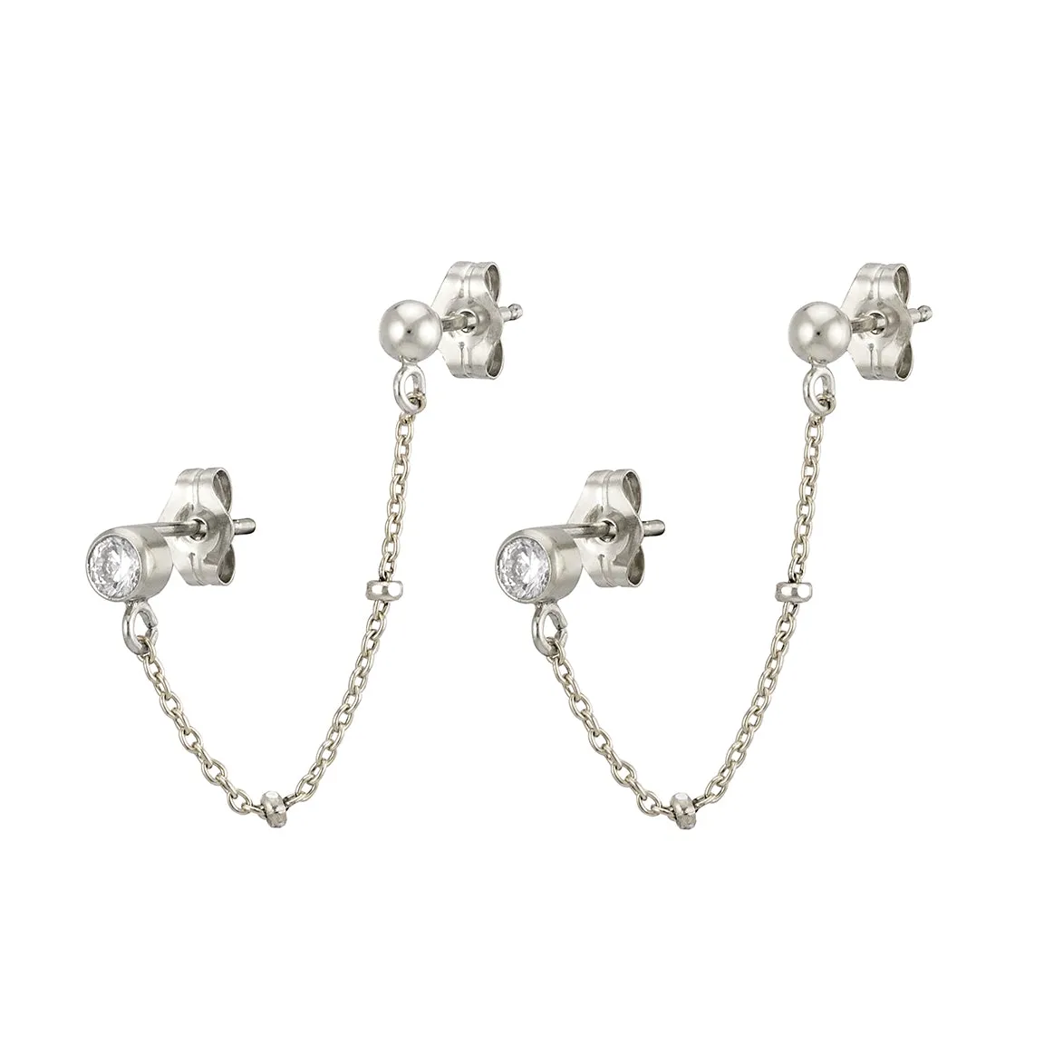 CZ Diamond Double Stud Chain Huggies