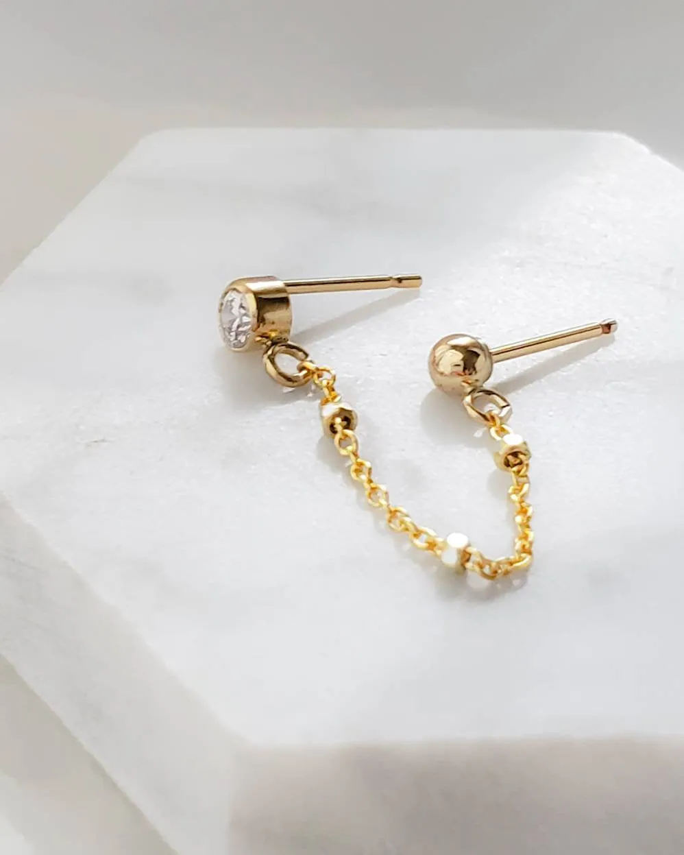CZ Diamond Double Stud Chain Huggies