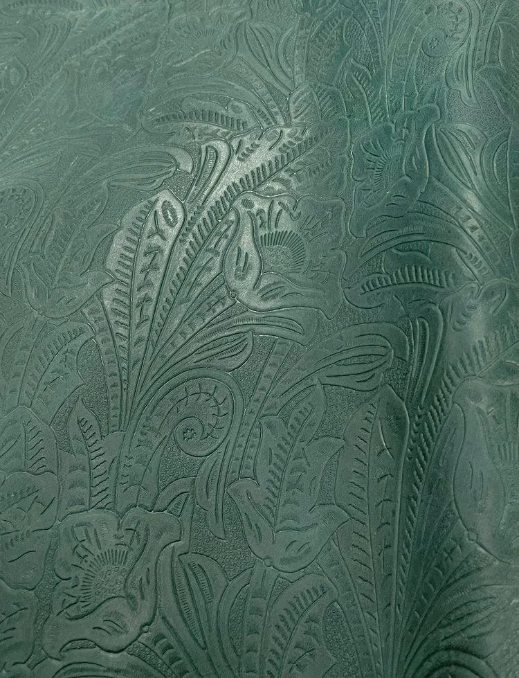 Denver Dark Aqua Floral Embossed Leather