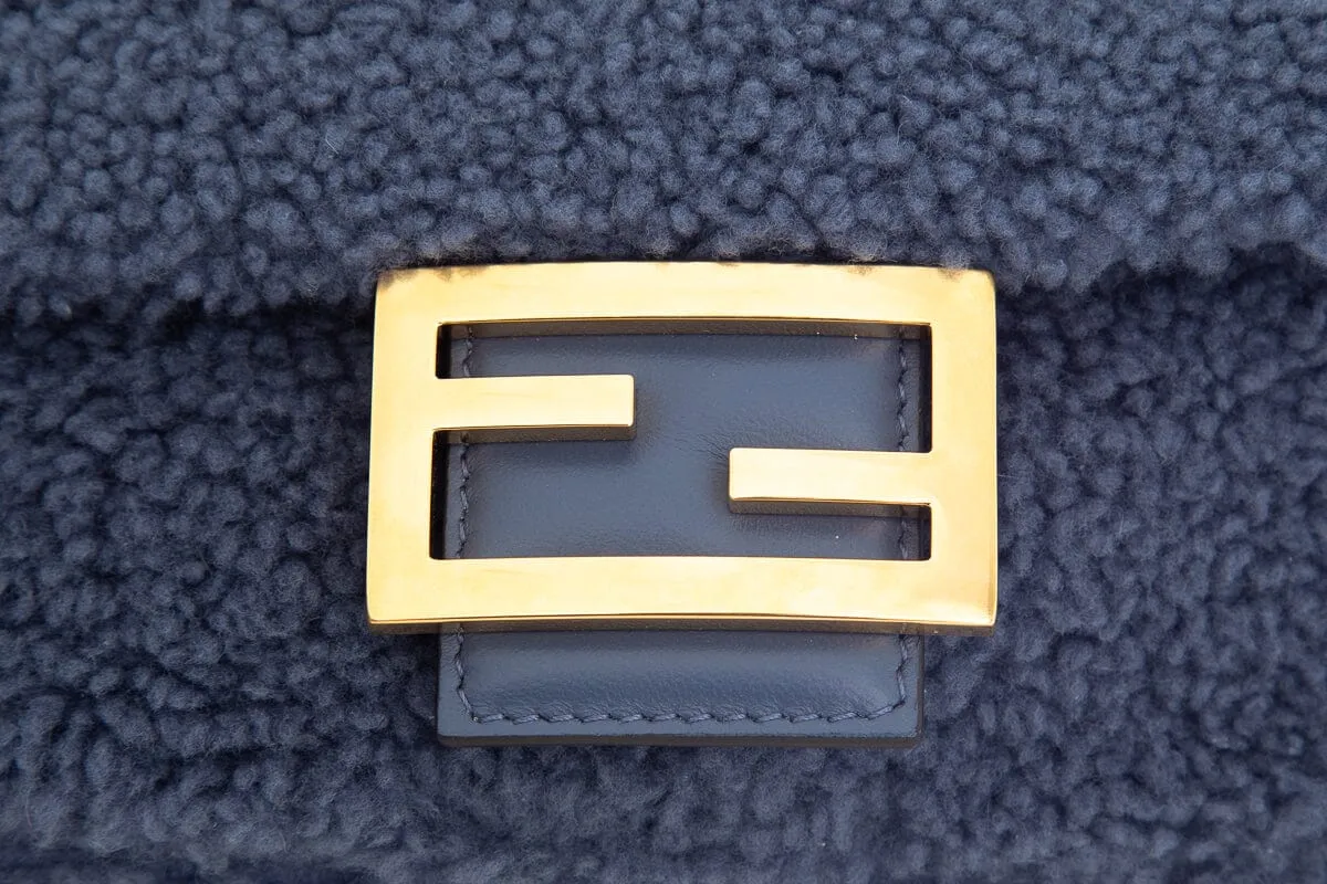 Fendi Blue Shearling Midi Cross-Body