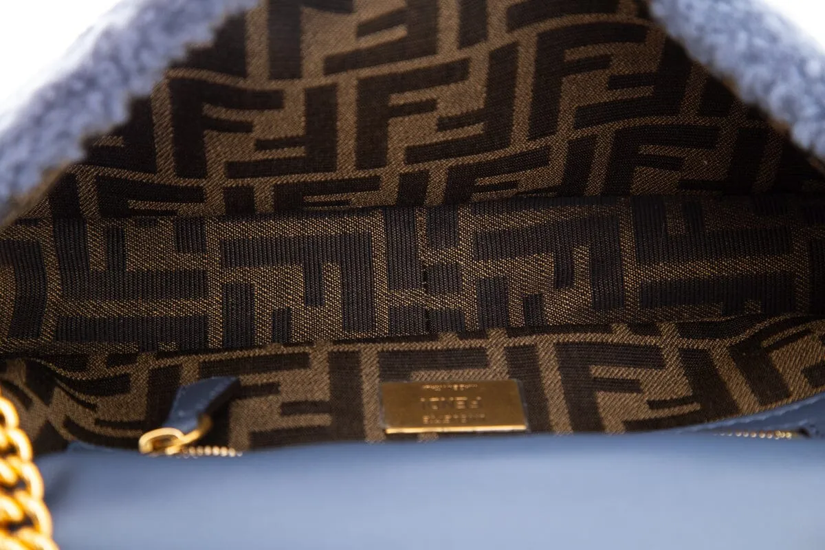 Fendi Blue Shearling Midi Cross-Body