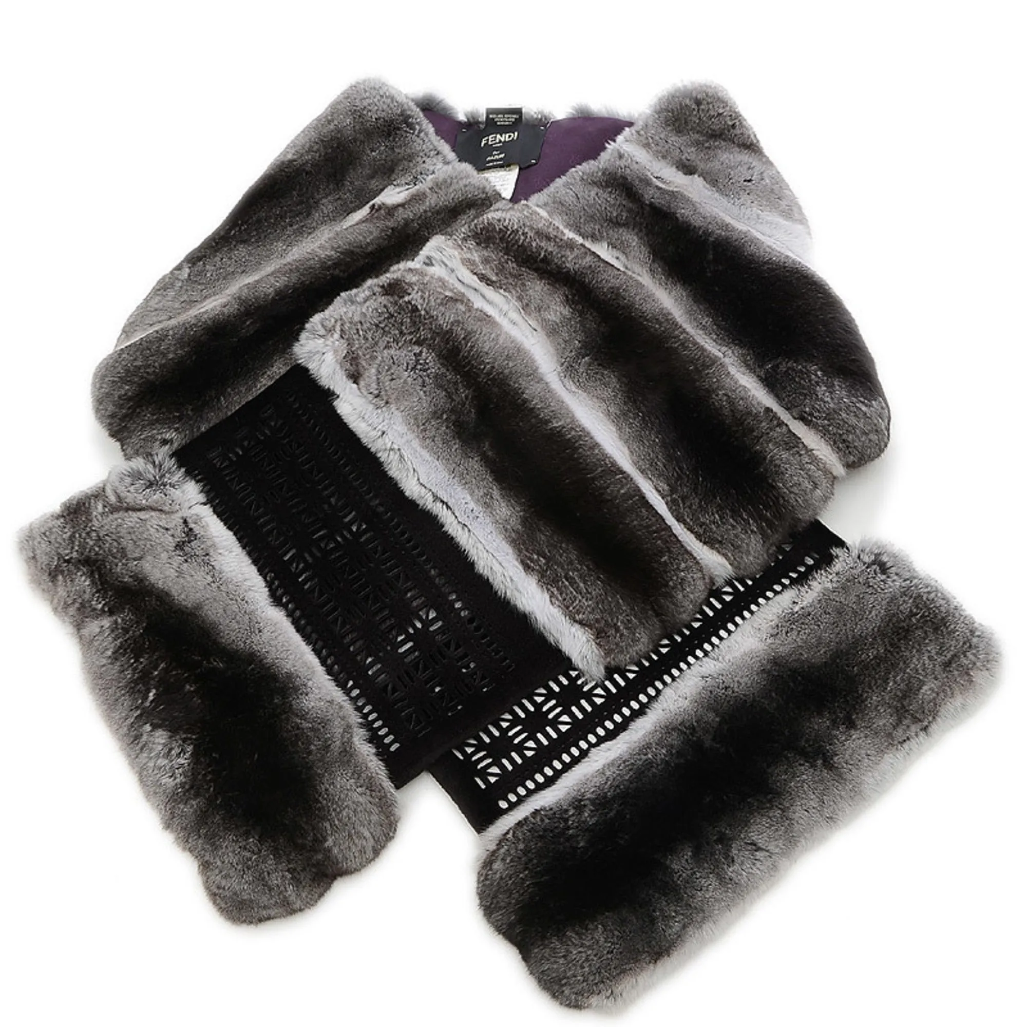 FENDI fur muffler silk shawl grey/white