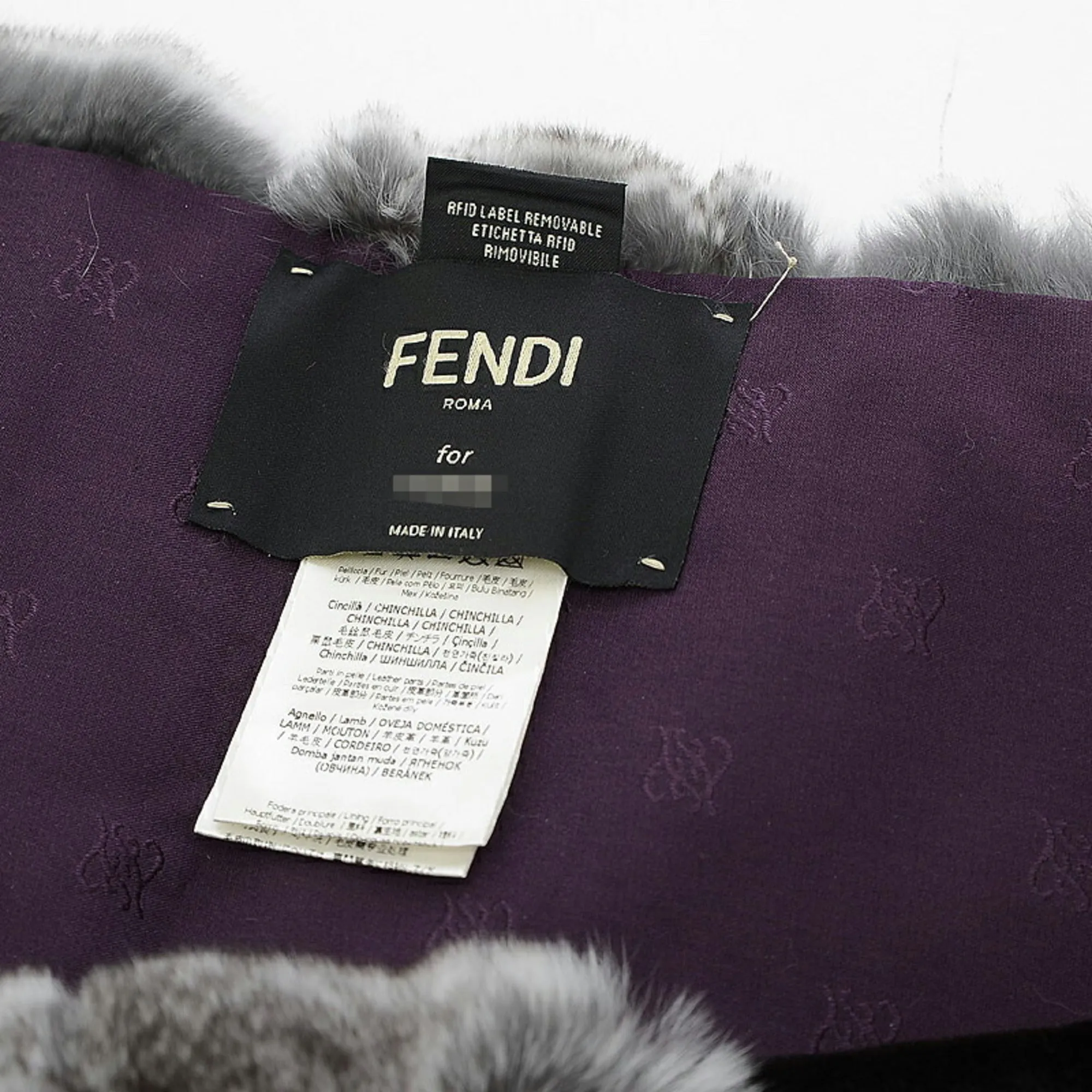 FENDI fur muffler silk shawl grey/white