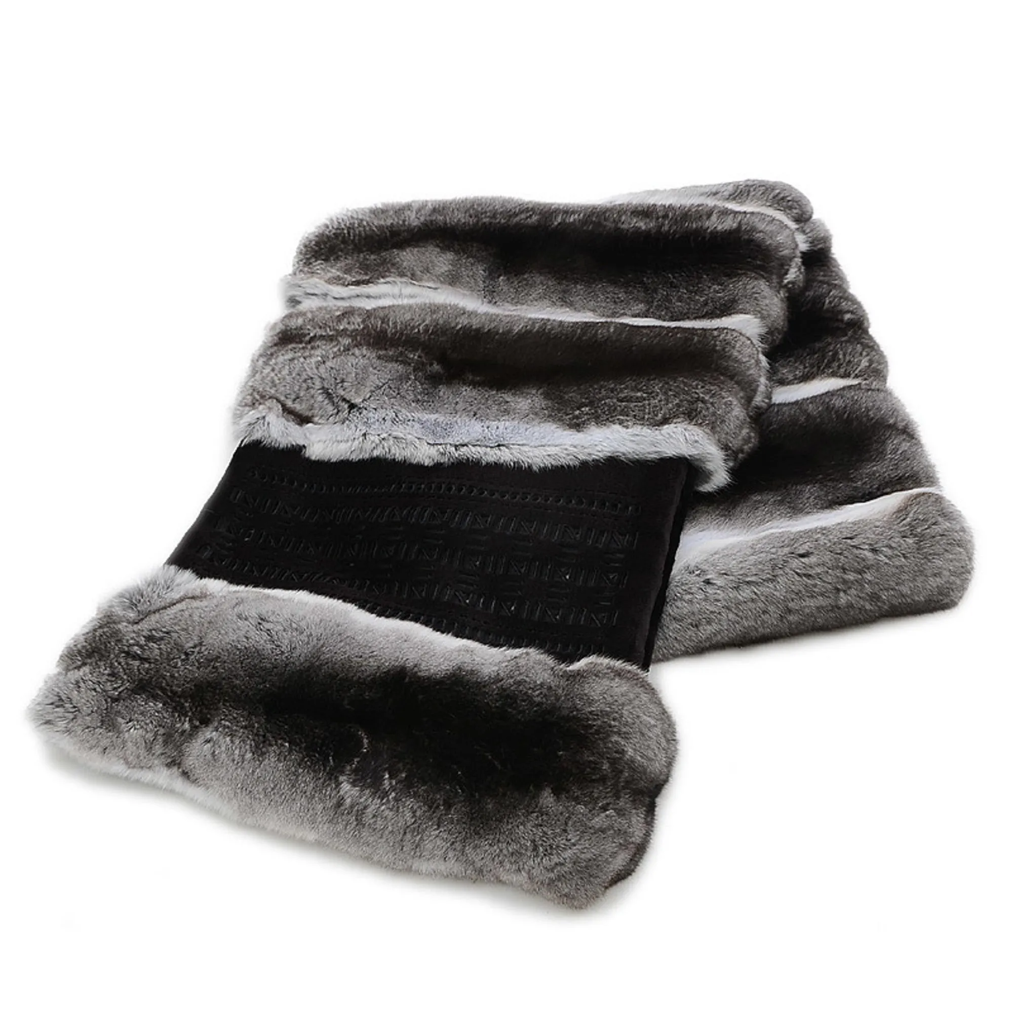 FENDI fur muffler silk shawl grey/white
