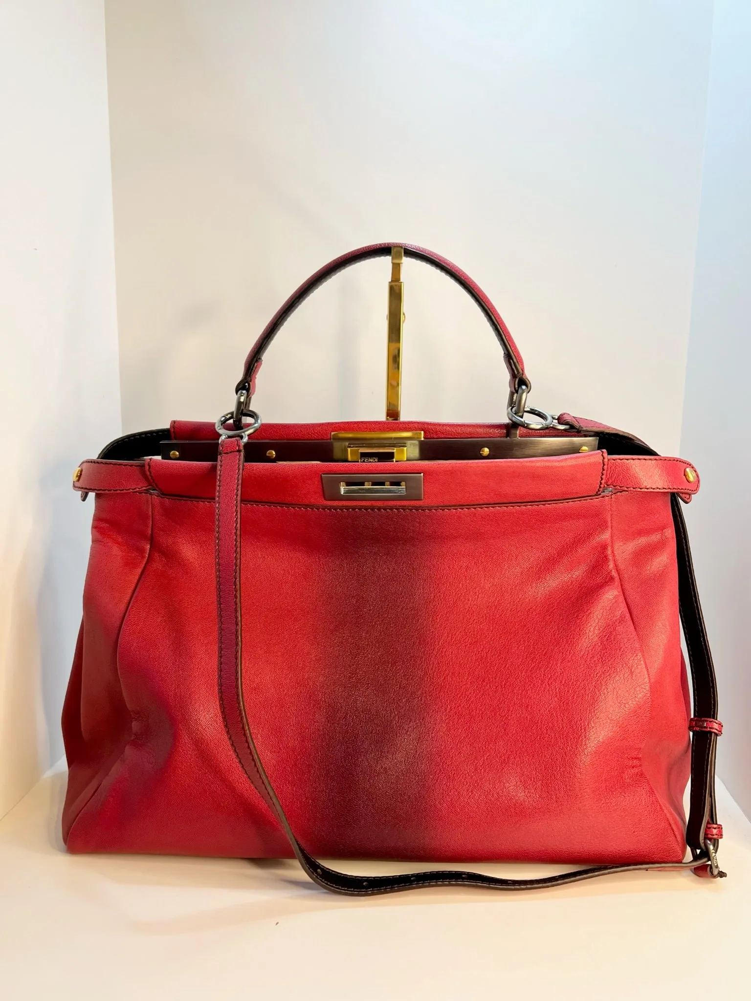 Fendi Red Ombre Leather Large Peekaboo Bag