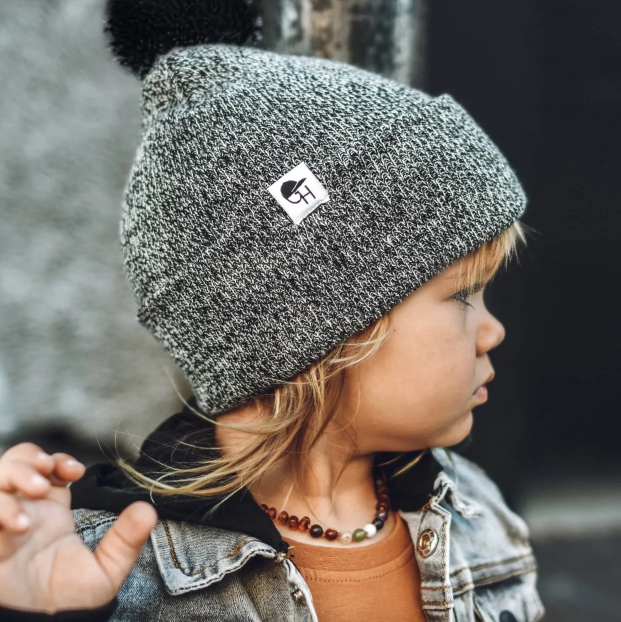 George Hats - Marled Pom Beanie in Black