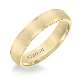 GOLDIE Polished Beveled Edged Yellow Gold Plated Tungsten Carbide Wedding Band with Satin Finished Center by Triton Rings - 5mm