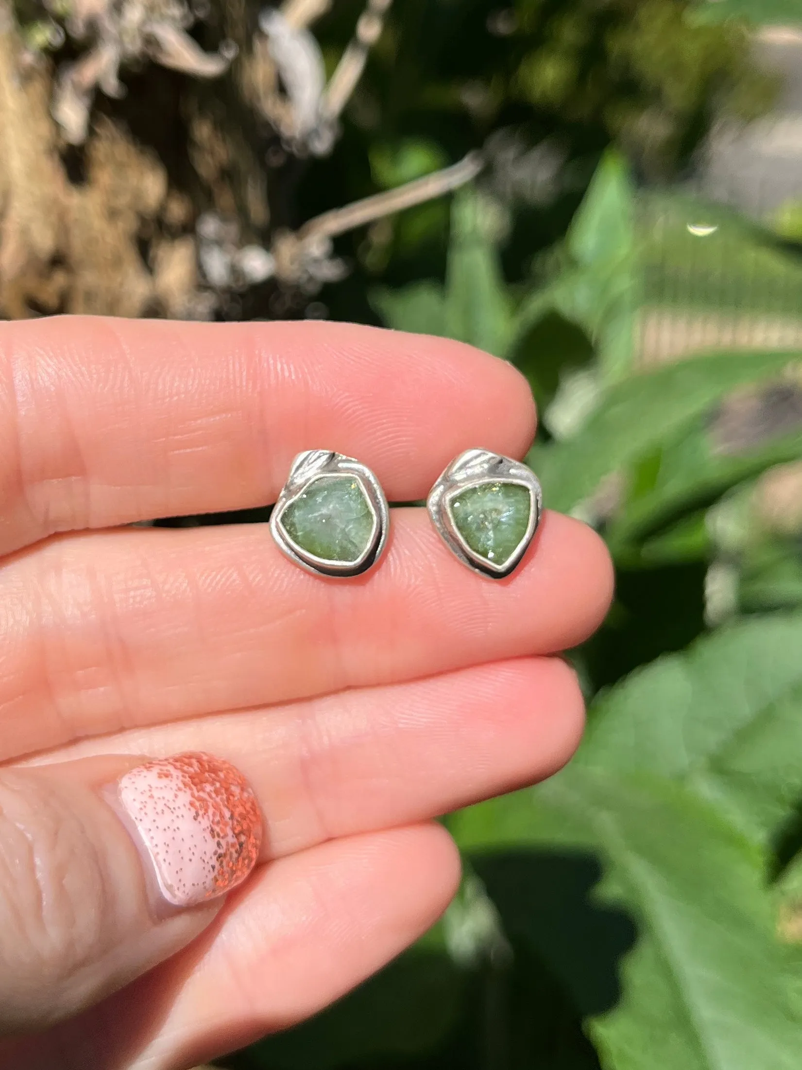 Green Slice Tourmaline Studs