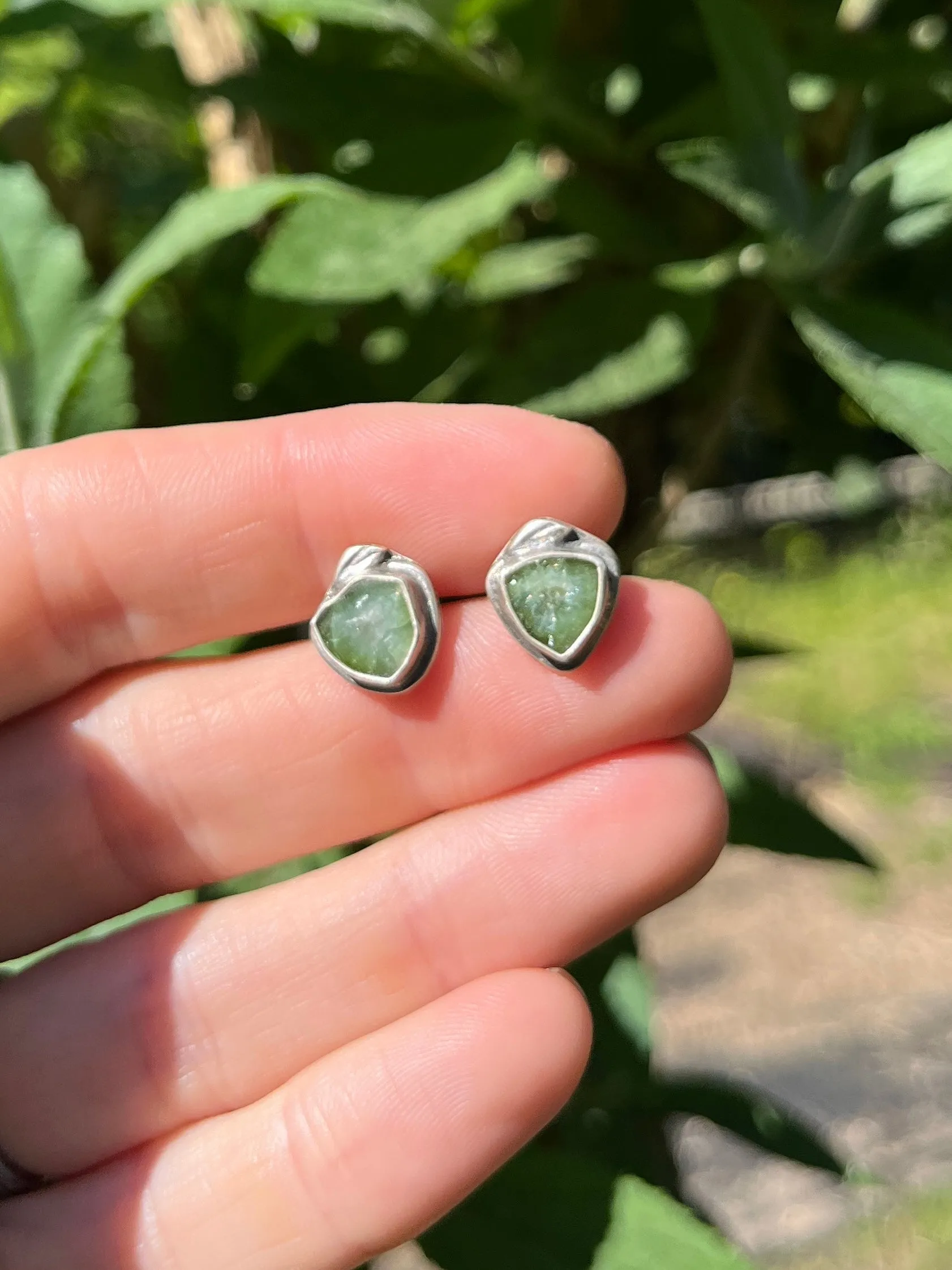Green Slice Tourmaline Studs