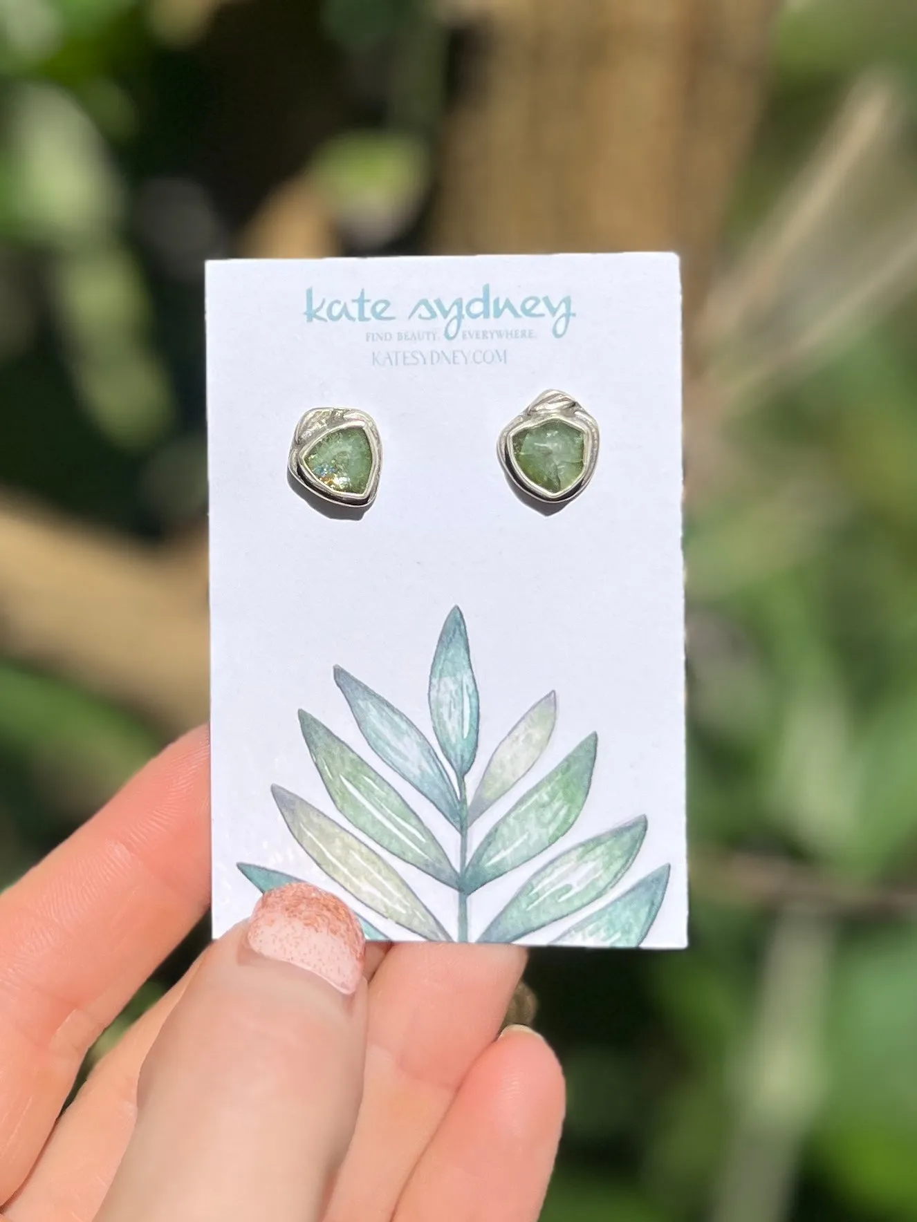Green Slice Tourmaline Studs