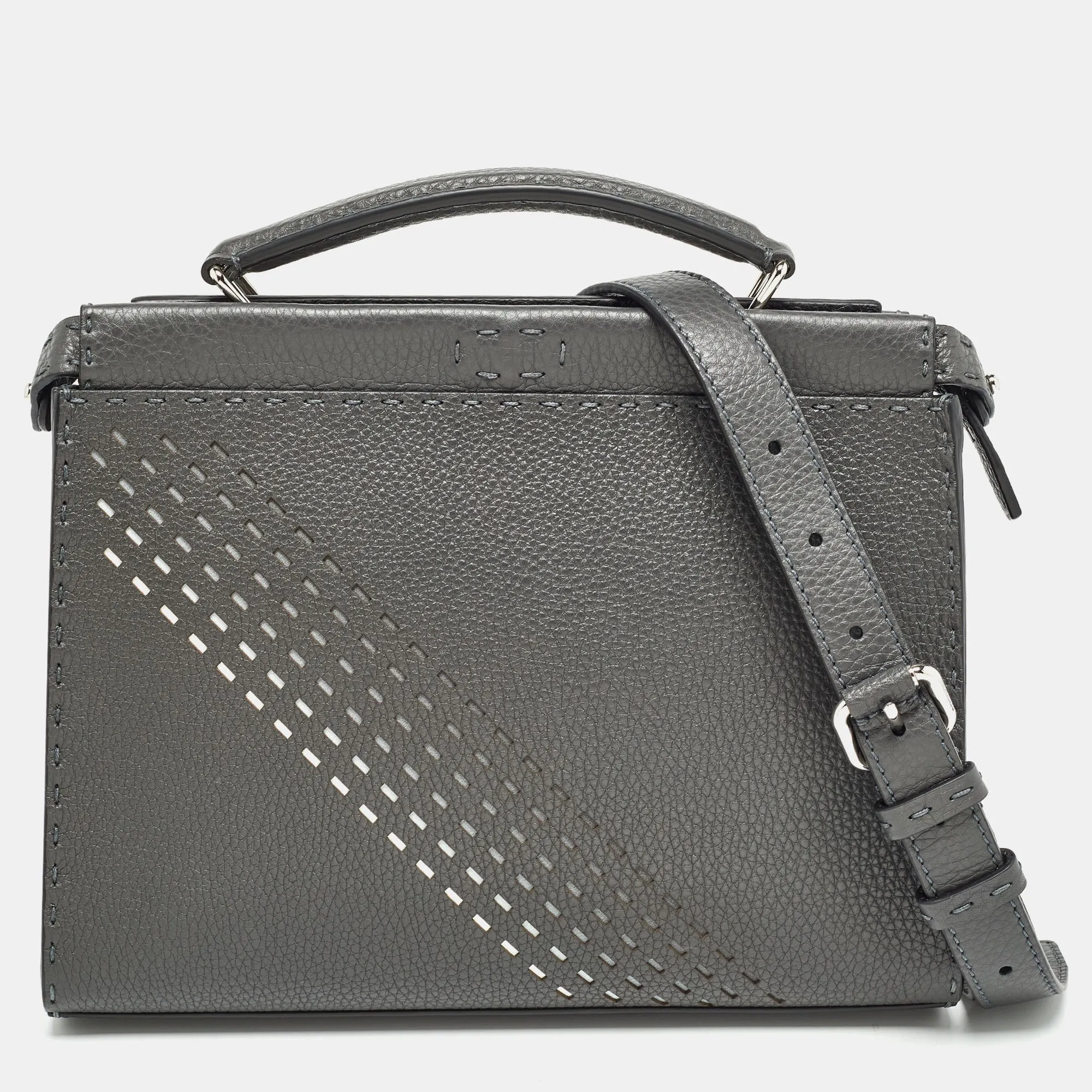 Grey Selleria Leather Mini Fit Top Handle Bag