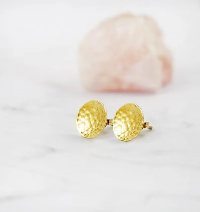 Hammered Textured Studs For Women - 14k Gold Vermeil Statement Studs