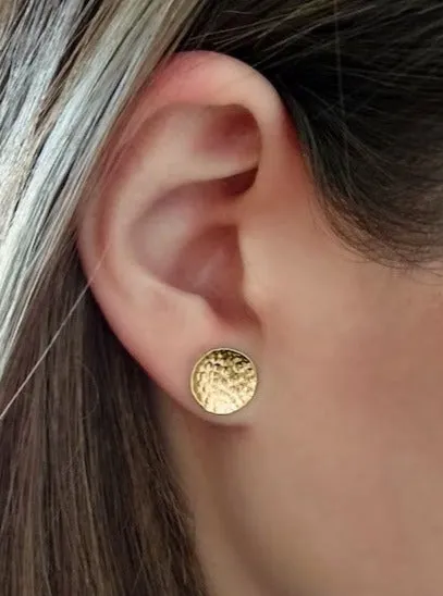 Hammered Textured Studs For Women - 14k Gold Vermeil Statement Studs