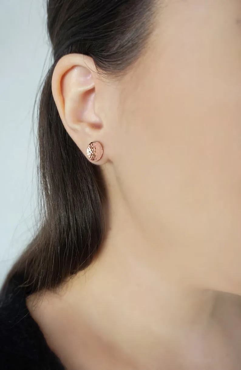 Hammered Textured Studs For Women - 14k Gold Vermeil Statement Studs