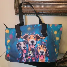 Happy Dogs Original Dog Art Canvas Zipper Tote