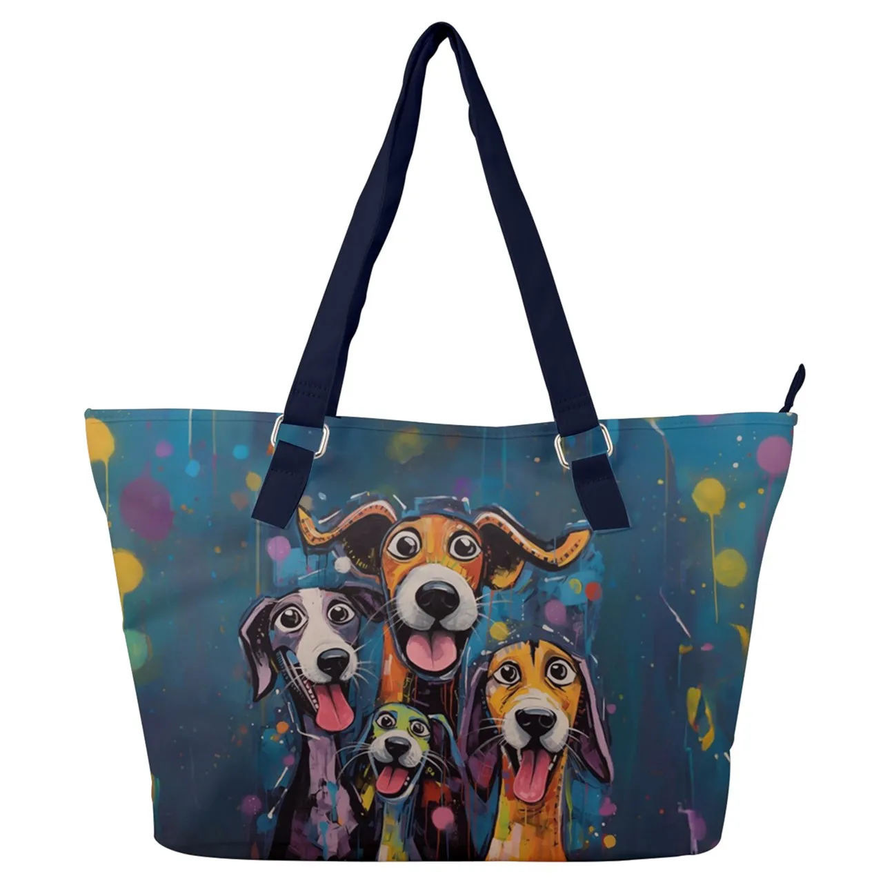 Happy Dogs Original Dog Art Canvas Zipper Tote