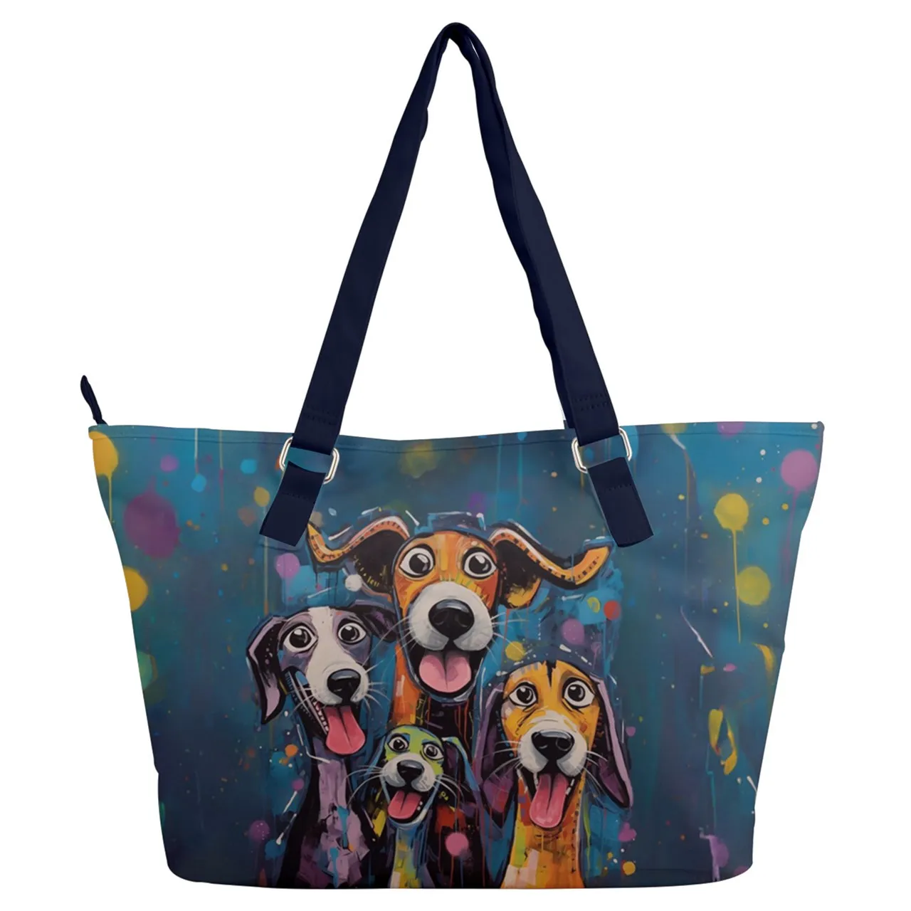 Happy Dogs Original Dog Art Canvas Zipper Tote