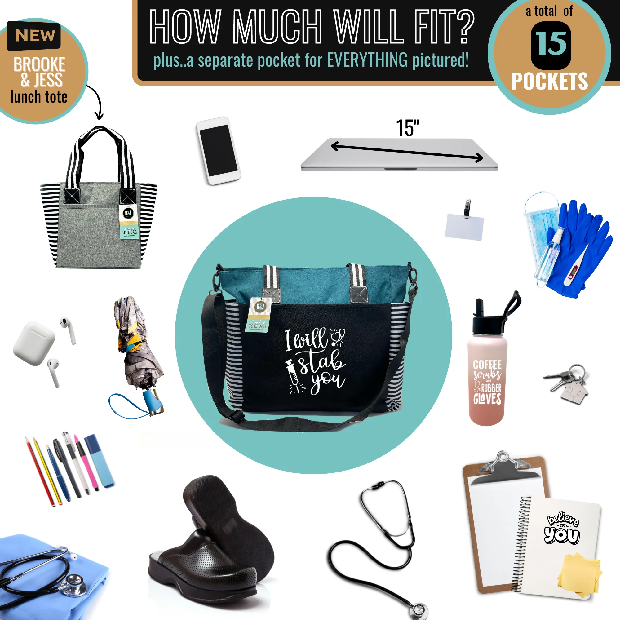 I Will Stab You LouLou Teal Tote Bag for Medical Workers