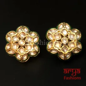 Kundan Green Meenakari Star Shape Studs