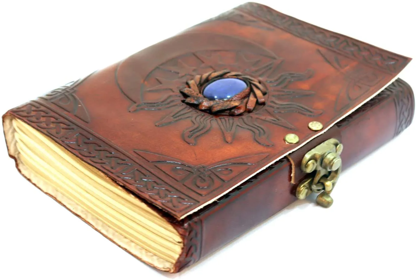 Leather Journal with Unlined Pages with Sun & Moon Blue Stone