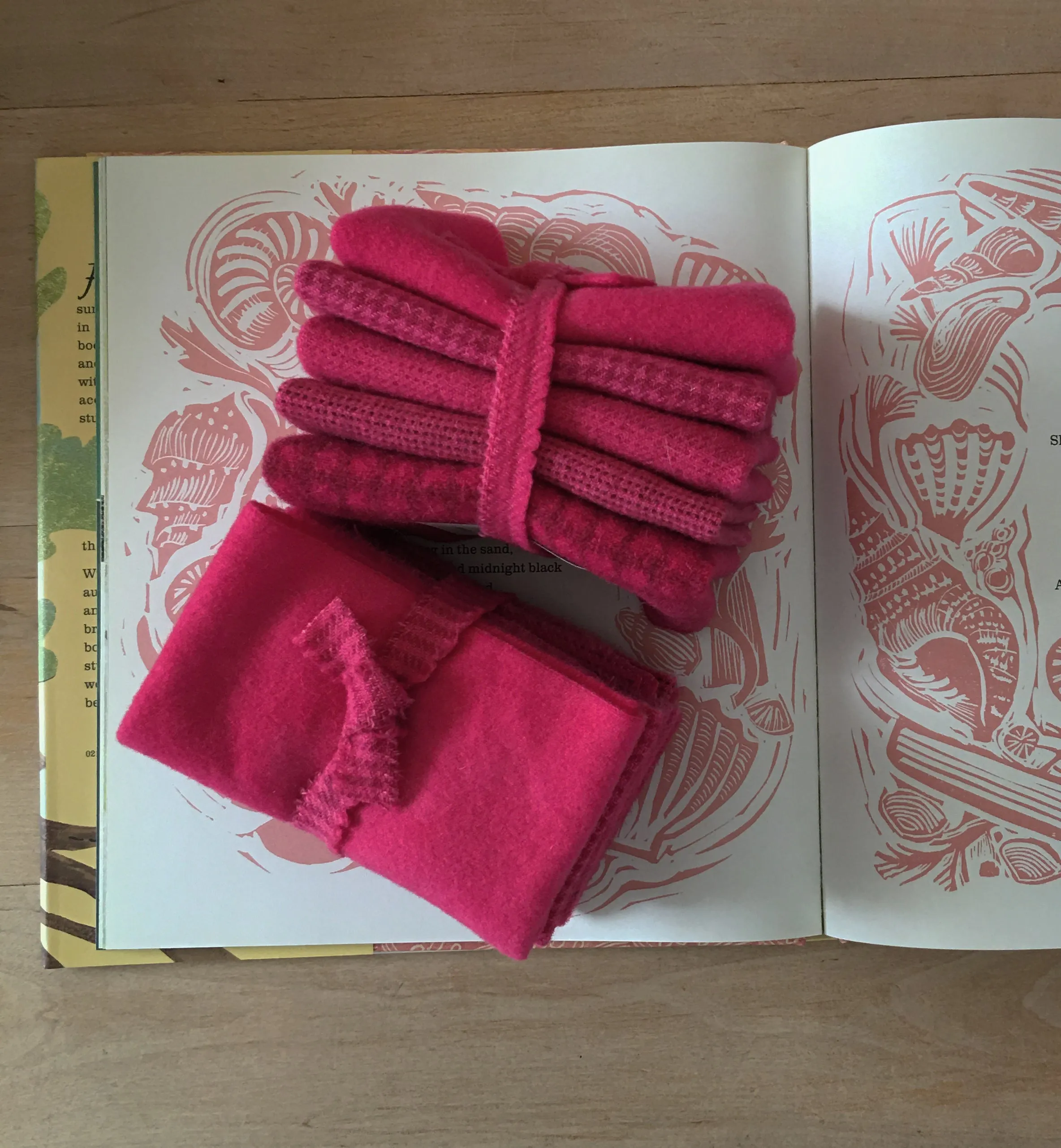 MAGENTA Hand Dyed Wool Bundle for Wool Applique and Rug Hooking