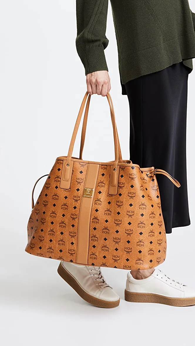 MCM Visetos Monogram Logo Large Liz Reversible Shopper Tote Bag