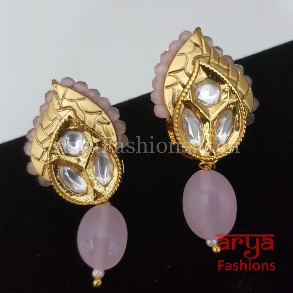 Meenakari Kundan Studs with Colored Beads Drop