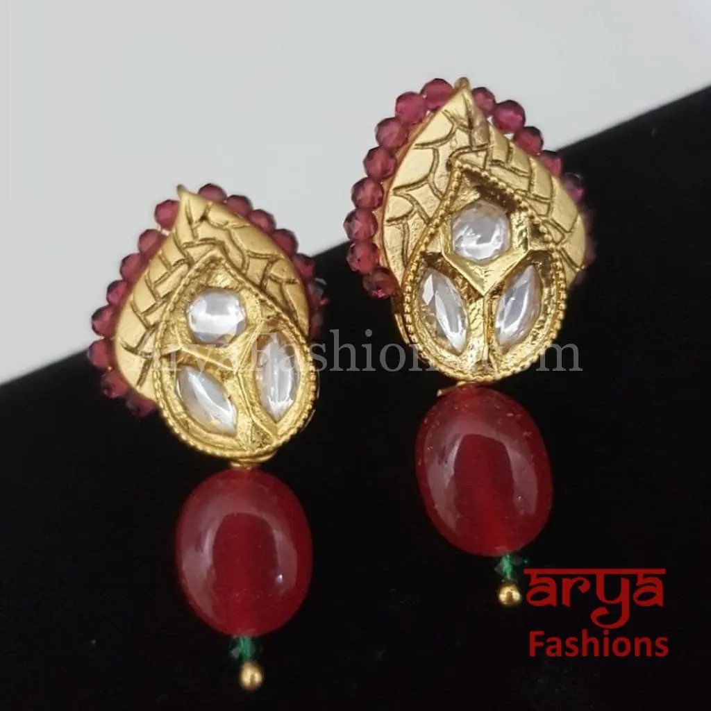 Meenakari Kundan Studs with Colored Beads Drop