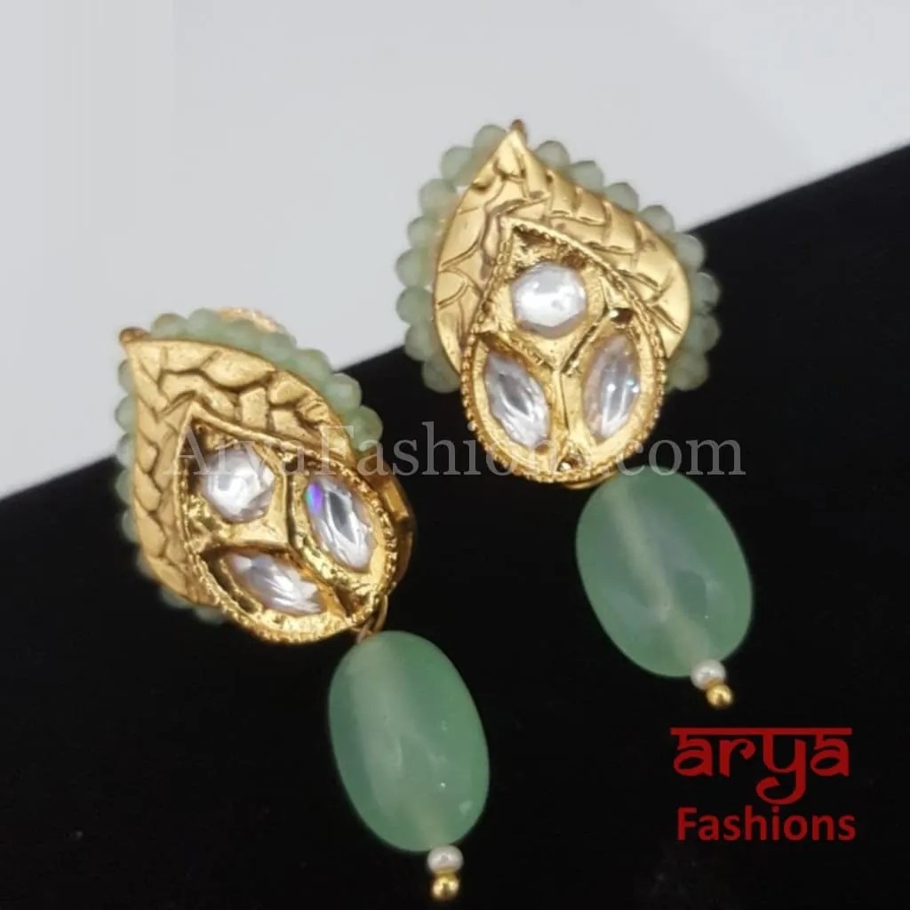 Meenakari Kundan Studs with Colored Beads Drop