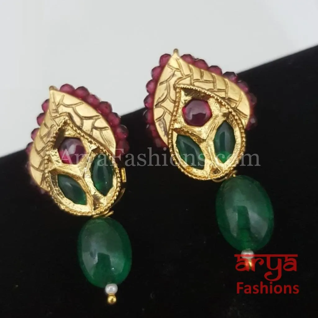 Meenakari Kundan Studs with Colored Beads Drop