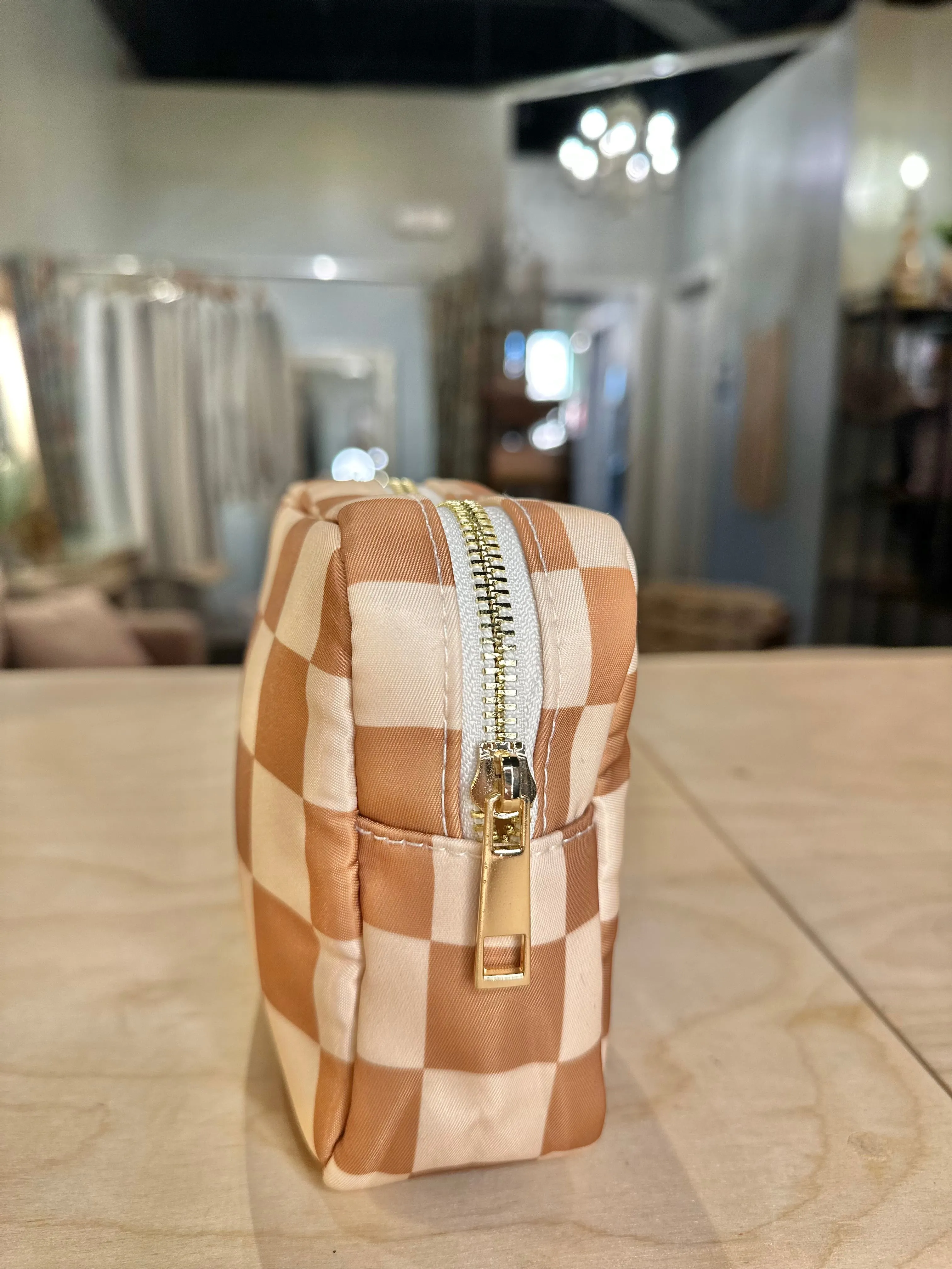 Mini Checkered Cosmetic Bag