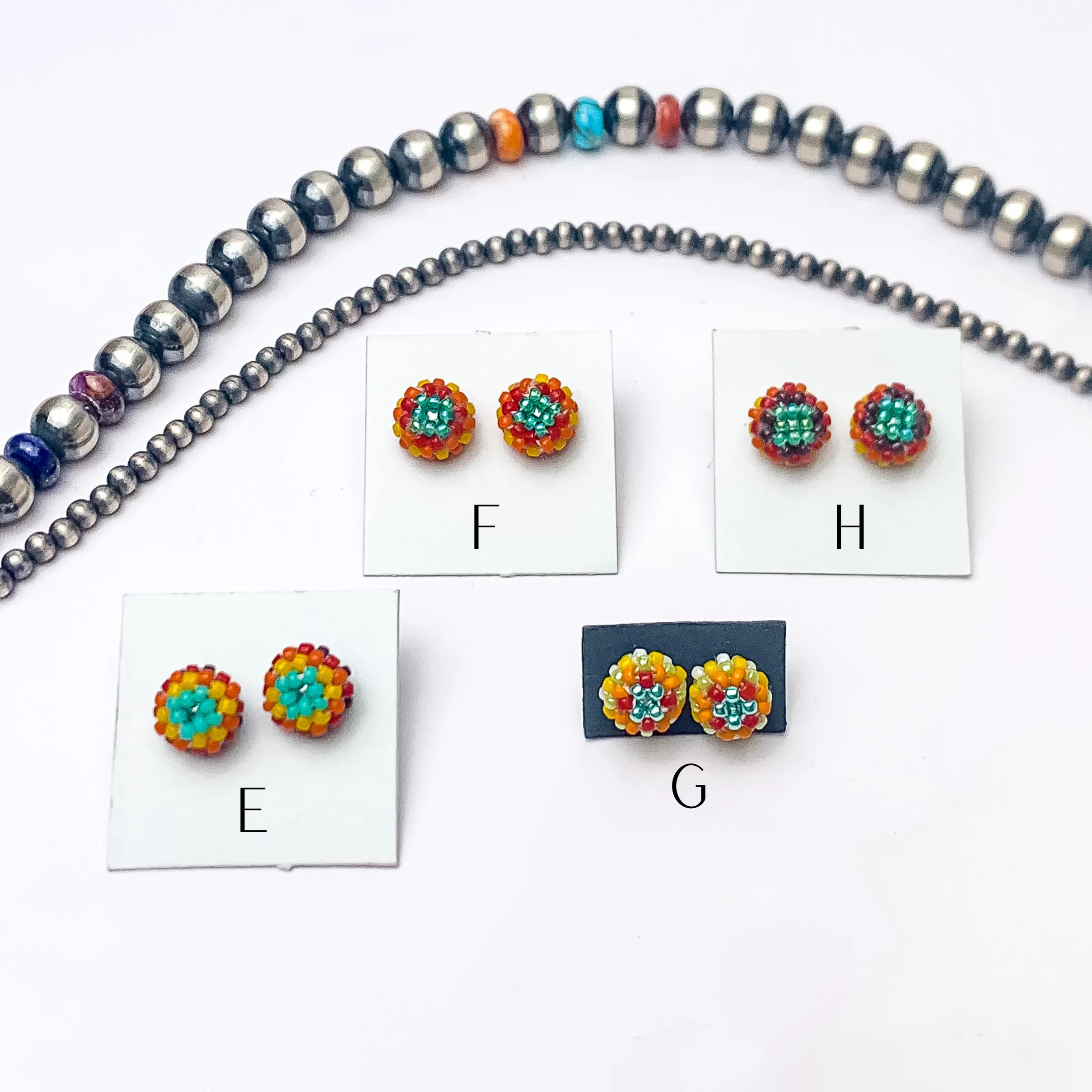 Navajo | Navajo Handmade Beaded Stud Earrings in Turquoise, Yellow, and Red