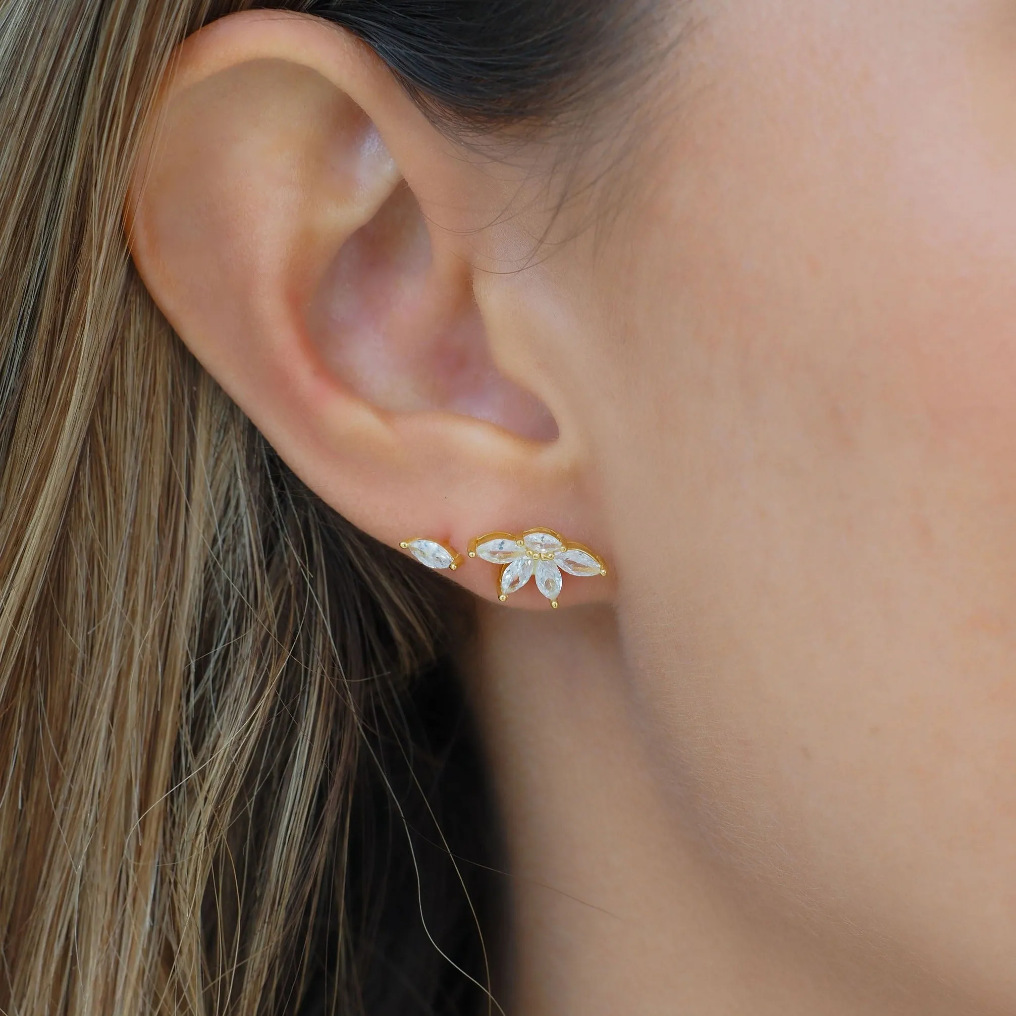 Navette Gemstone Studs In Silver