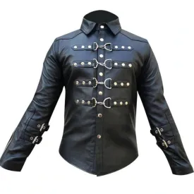 Original Leather Long Sleeves Buckled Men's Shirt