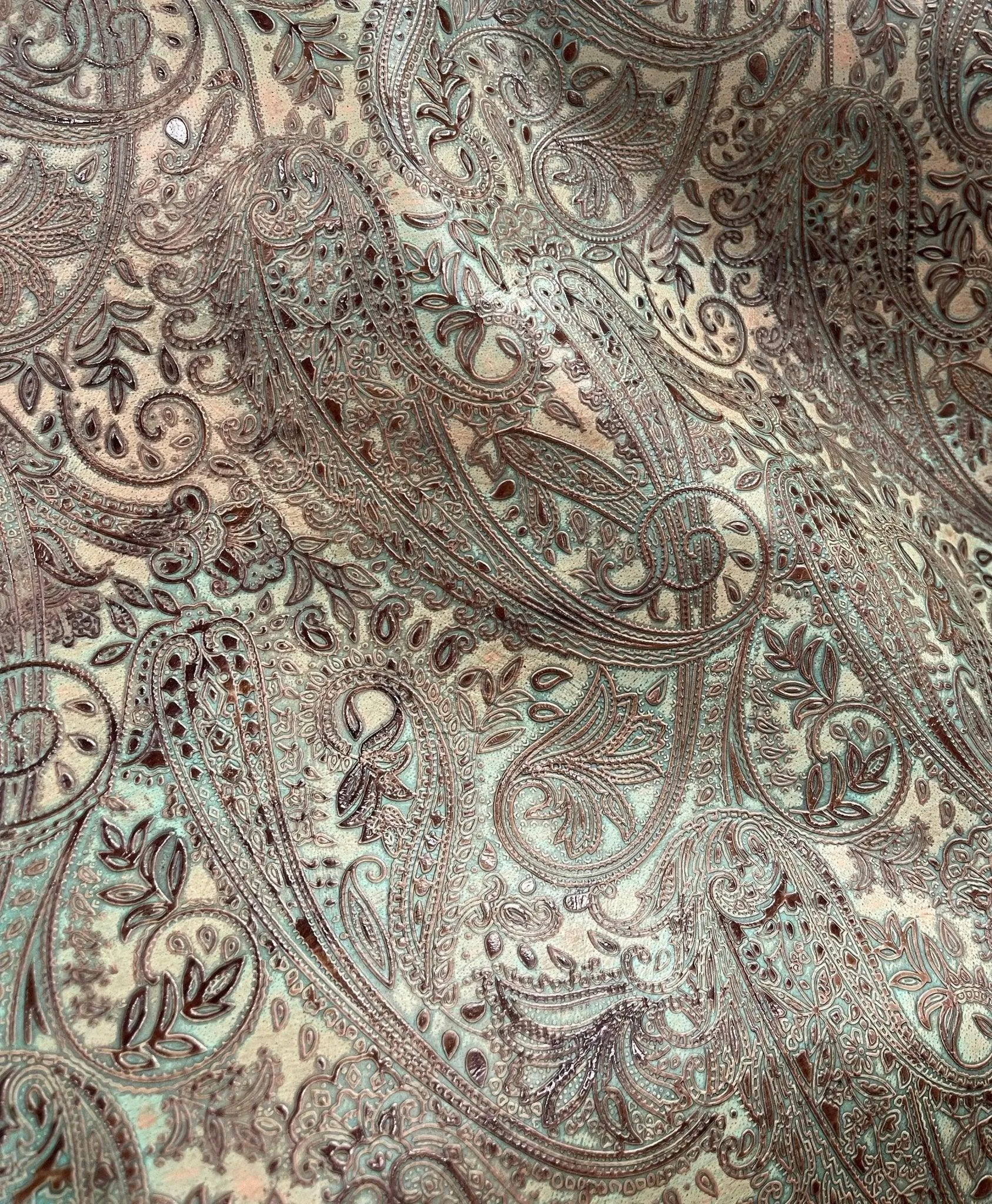 Paisley Turquoise Brown Embossed Leather