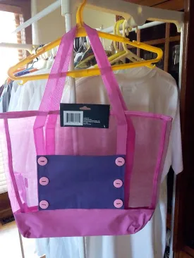 Pink Tote Bag with Purple Pocket and 6 Pink Buttons
