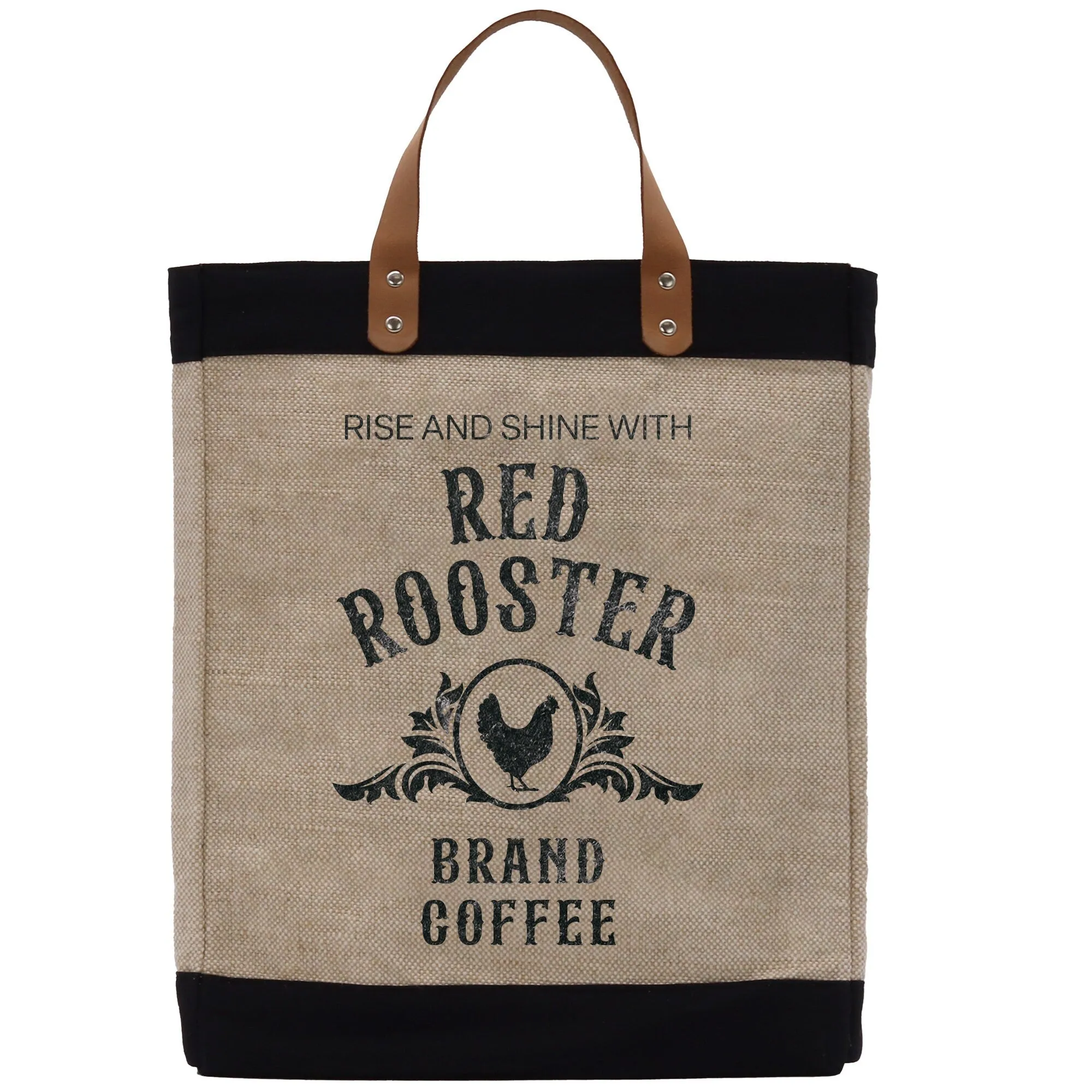 Rooster Farm Fresh Market Jute Tote Bag Farmers Fruit Lover Burlap Bag Fruity Vintage Market Jute Burlap Bag Vintage Farmer Bag (VTB1009)
