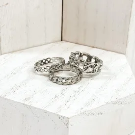 Set of 3 | Multi Chain Ring Set in Silver Tone