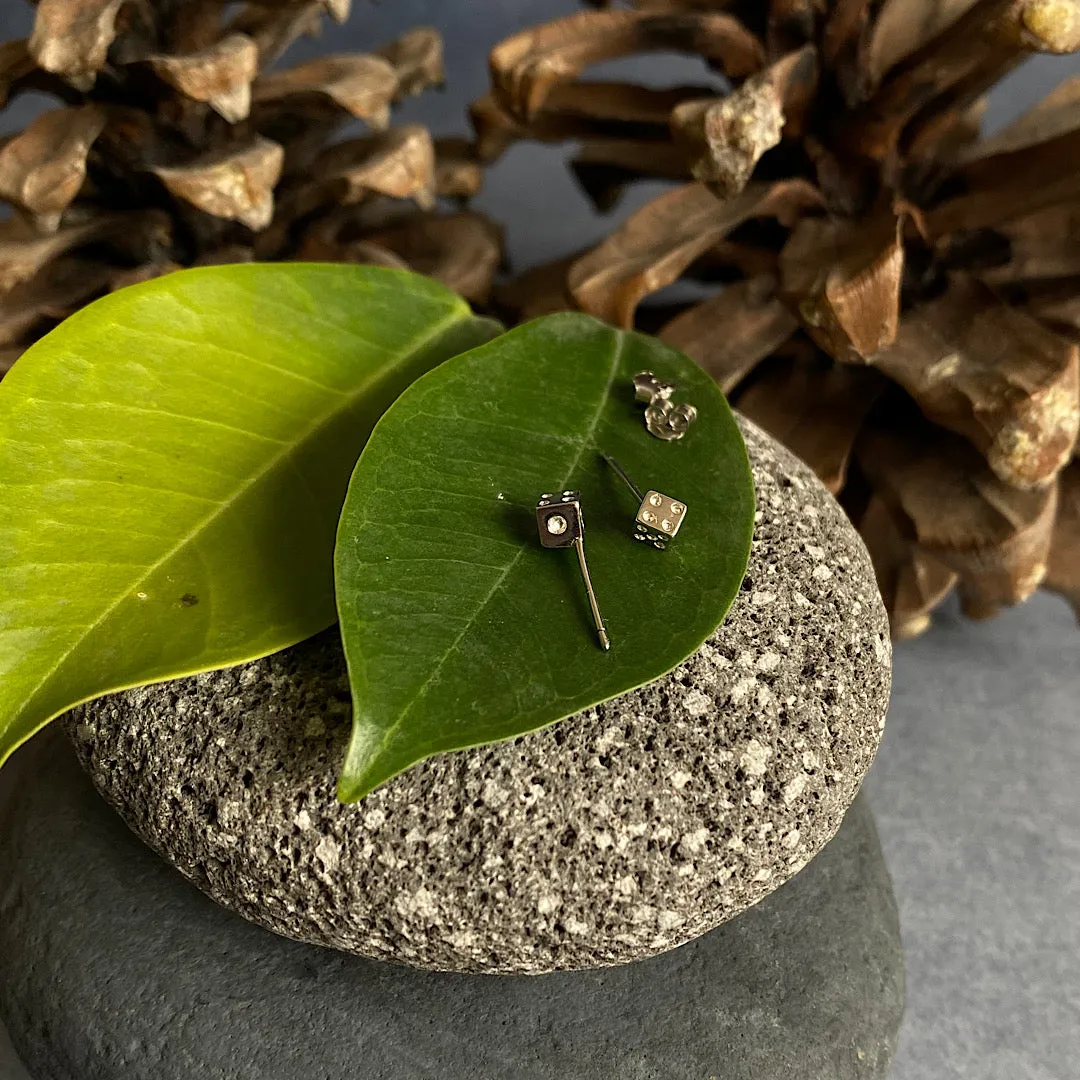 Silver Dice Ear Studs