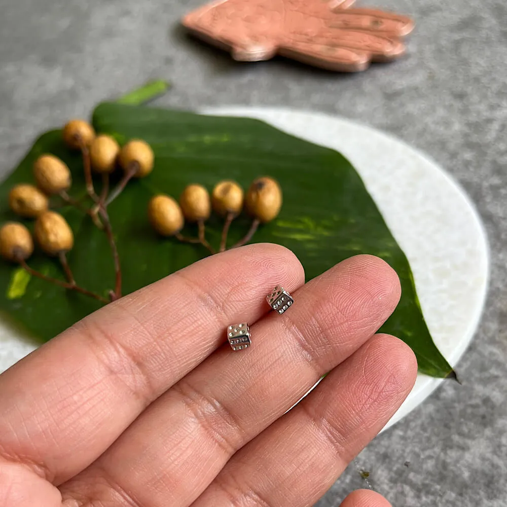 Silver Dice Ear Studs
