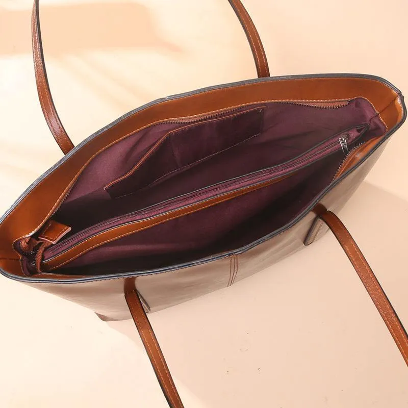 Simple Full Grain Leather Women's Tote Bag