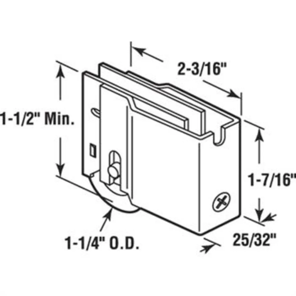 Sliding Glass Patio Door 1-1/4" Steel Ball Bearing Roller With 25/32" Wide Housing