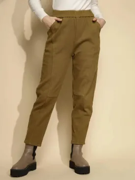 Solid Brown Solid Cotton High Rise Ankle Length Trouser