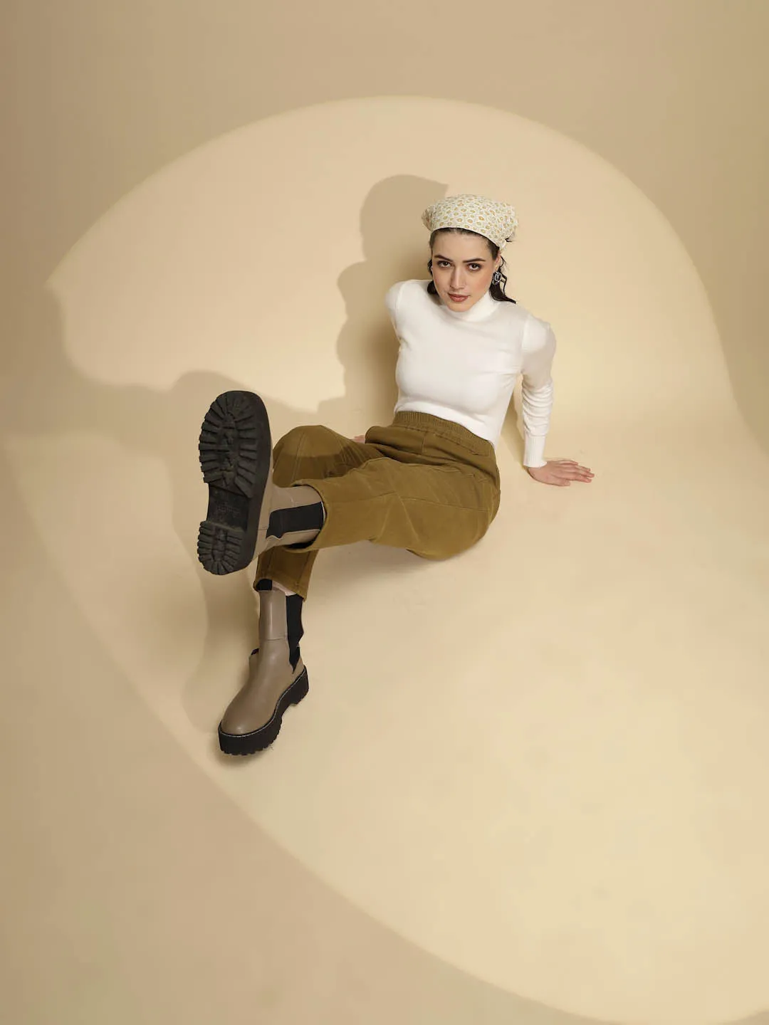 Solid Brown Solid Cotton High Rise Ankle Length Trouser