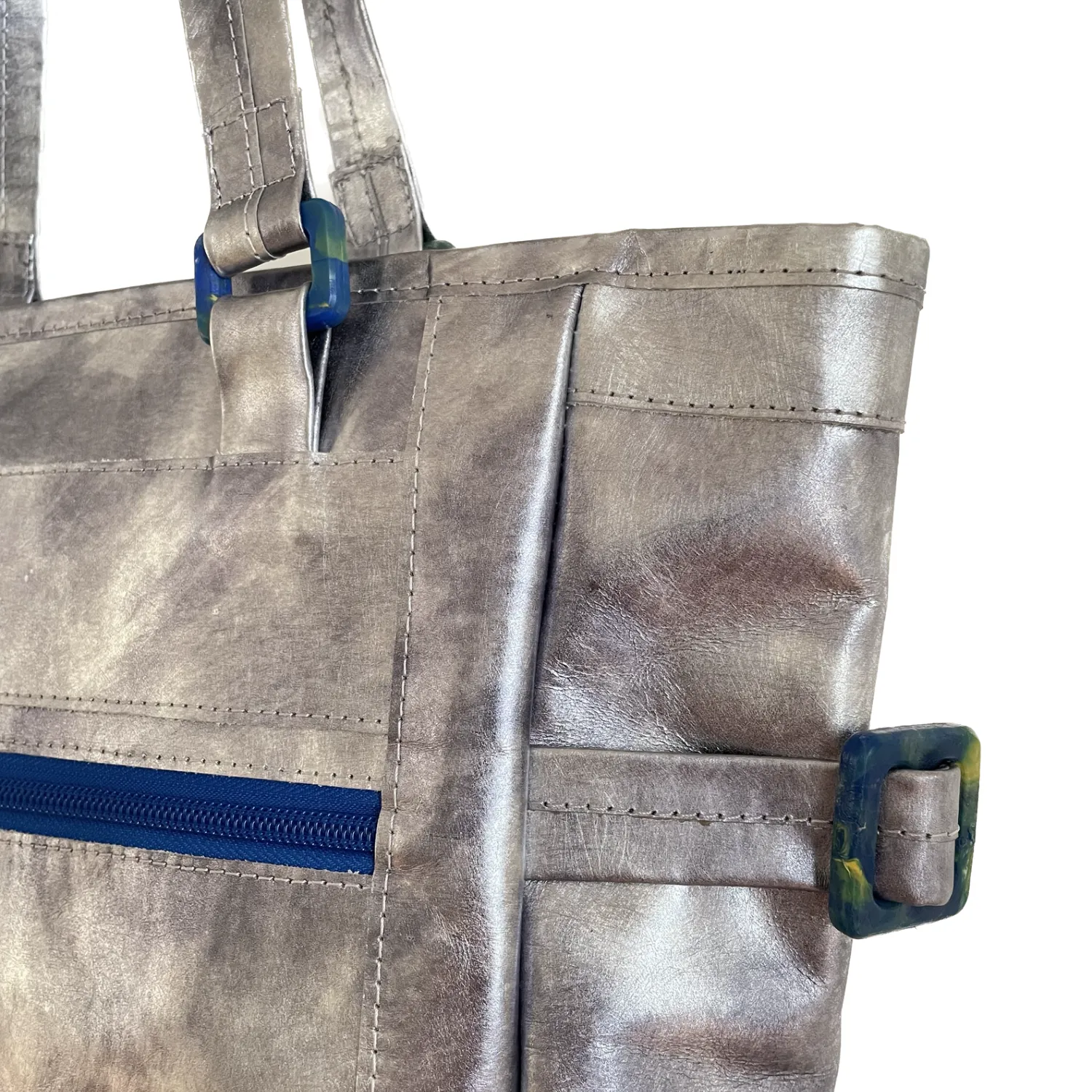 Space Odyssey Silver Repurposed Leather Tote Backpack