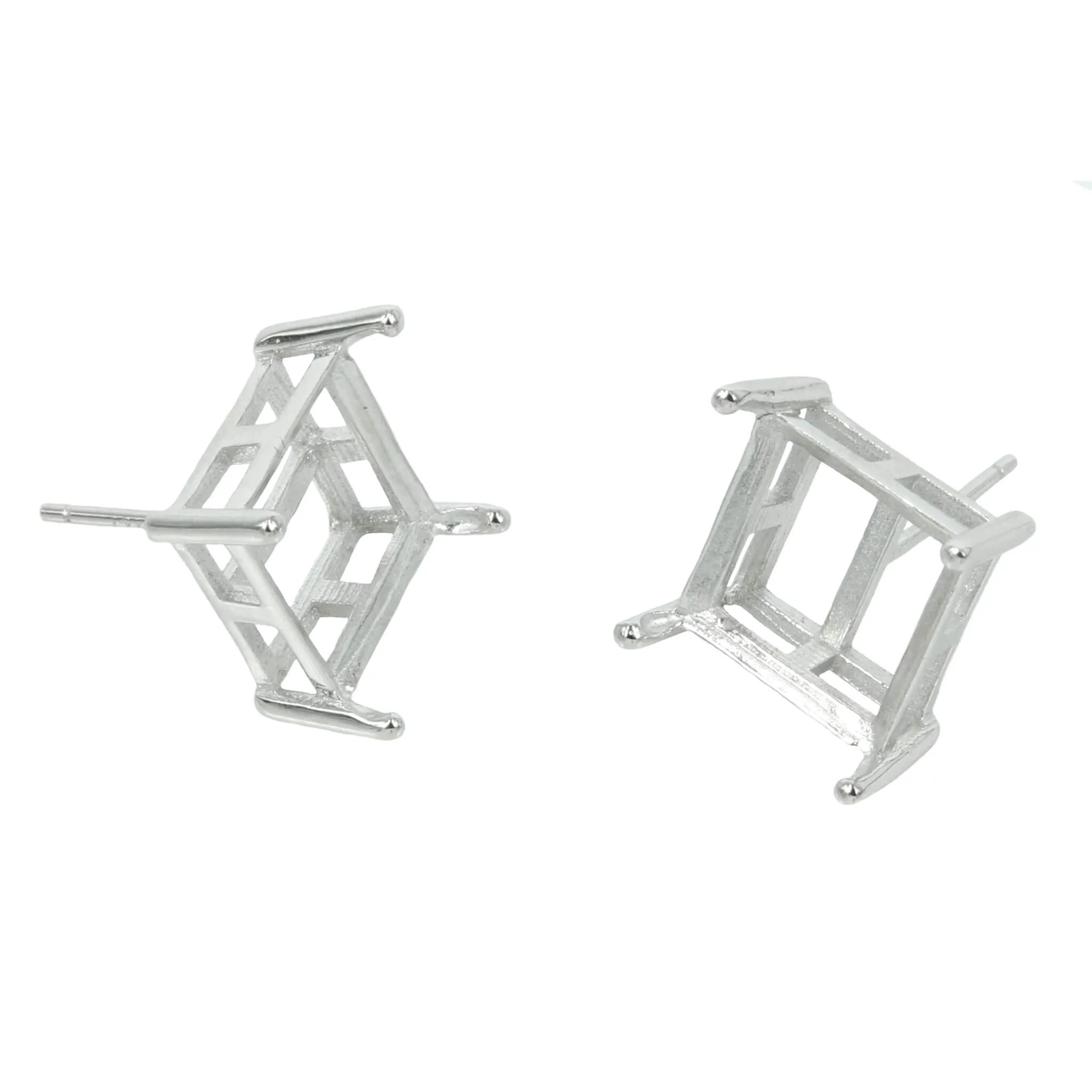 Square Basket Ear Studs in Sterling Silver