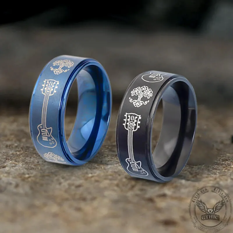 Viking Tree of Life Guitar Stainless Steel Spinner Ring