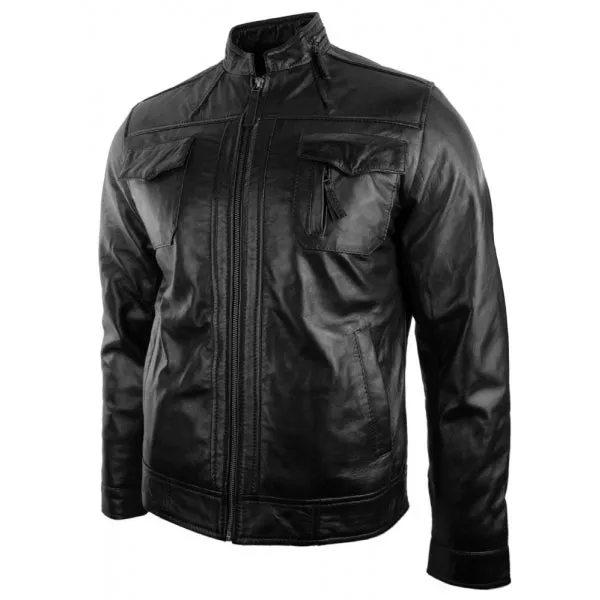 Vintage Real Leather Casual Fitted Men's Biker Jacket
