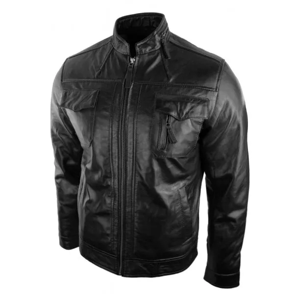 Vintage Real Leather Casual Fitted Men's Biker Jacket